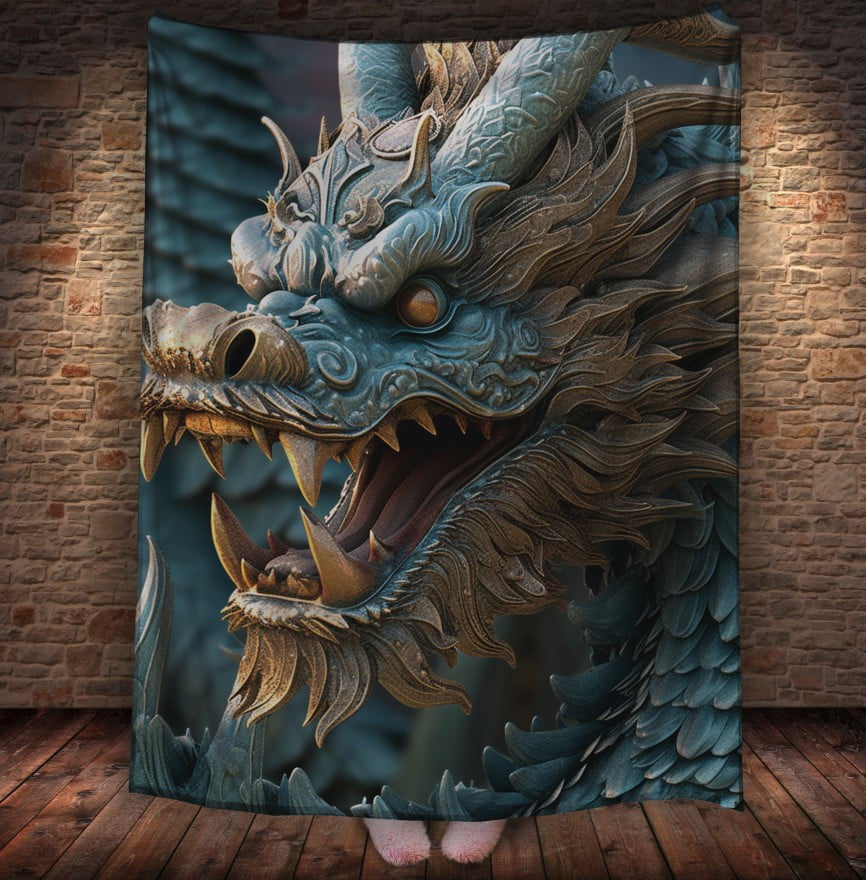Плед з 3D принтом Реальні великі дракони. Статуя зеленого дракона