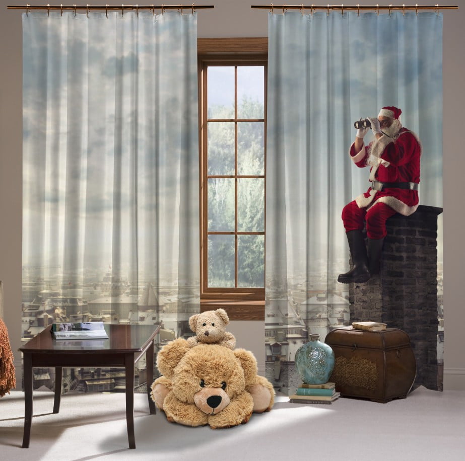 Штори з  3D принтом на тему:Санта на даху