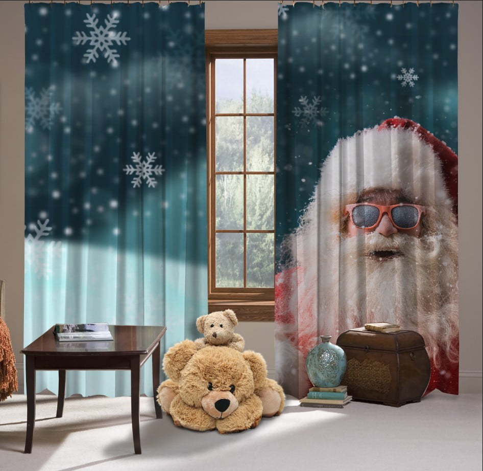 Штори з  3D принтом на тему:Санта в окулярах та сніжинки