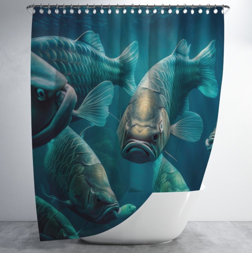 Штора для ванної з 3D принтом косяк морських риб _08