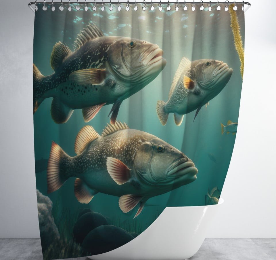 Штора для ванної з 3D принтом косяк морських риб _12