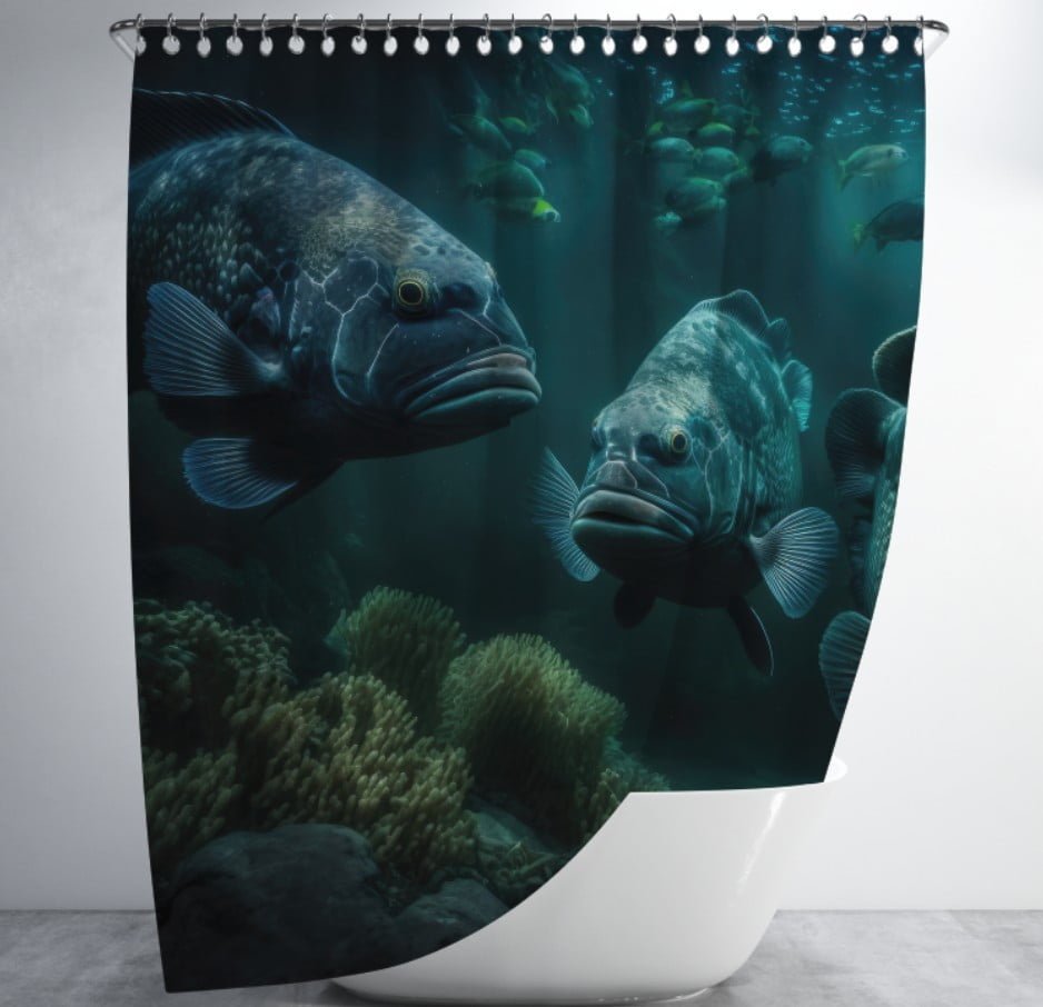 Штора для ванної з 3D принтом косяк морських риб _16