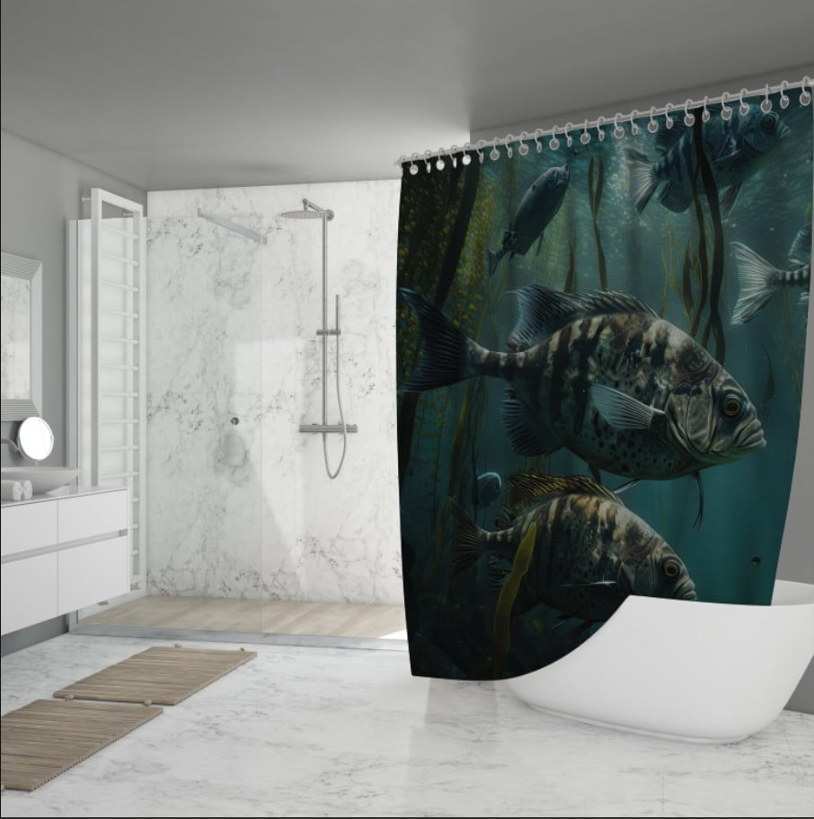 Штора для ванної з 3D принтом косяк морських риб _22
