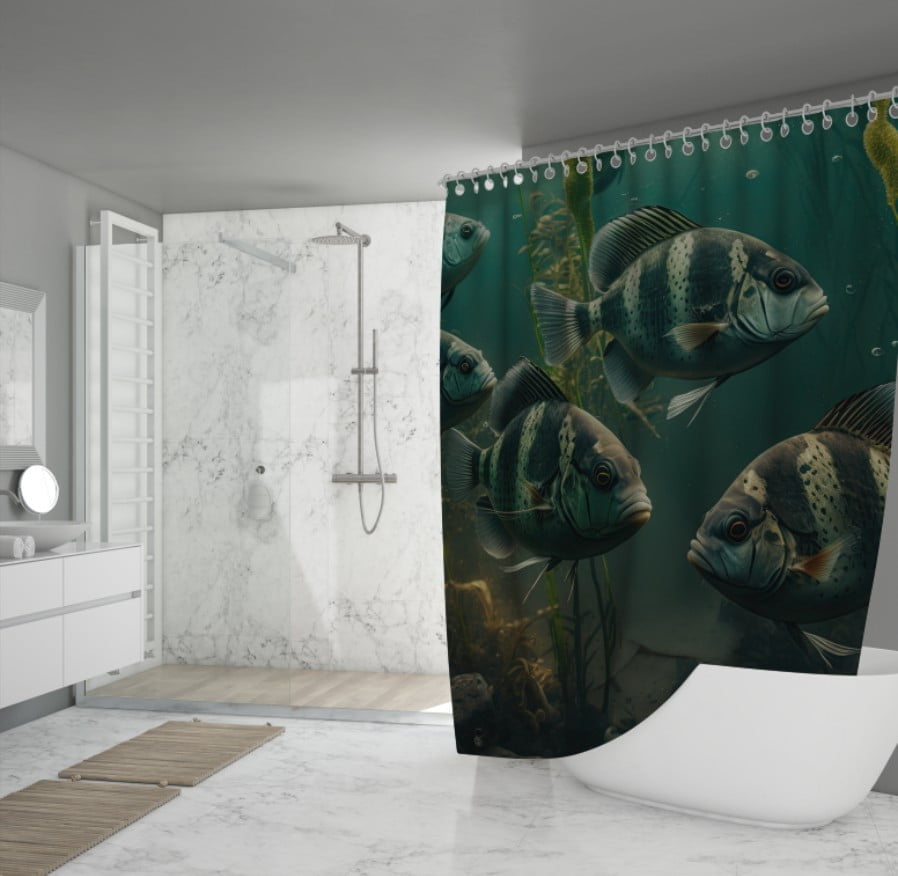 Штора для ванної з 3D принтом косяк морських риб _23