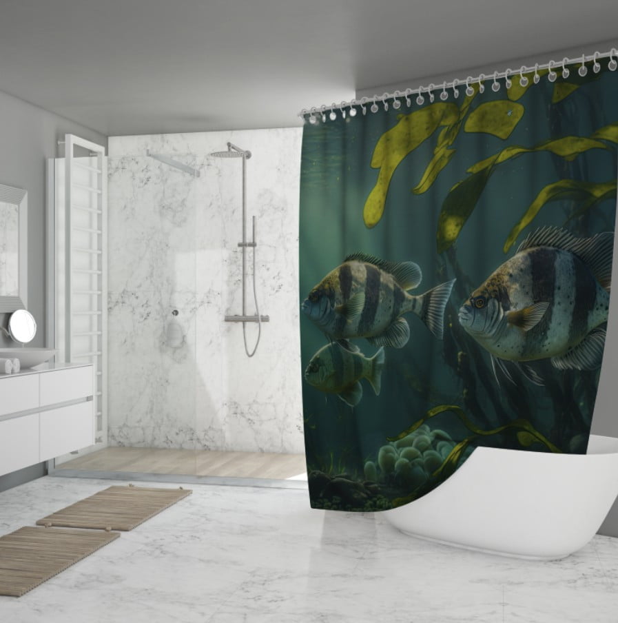 Штора для ванної з 3D принтом косяк морських риб _24