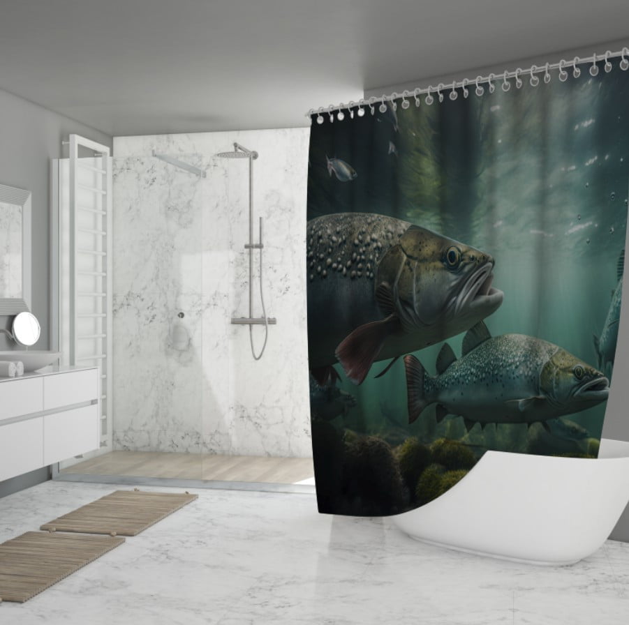 Штора для ванної з 3D принтом косяк морських риб _25