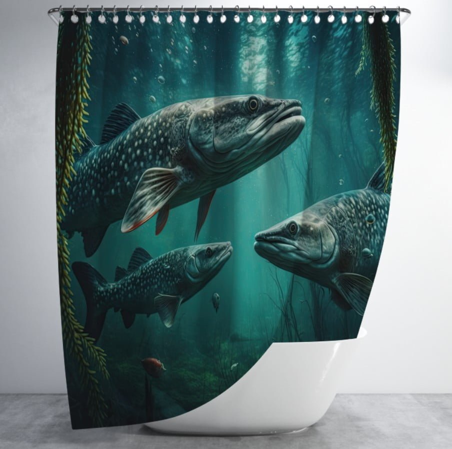 Штора для ванної з 3D принтом Риби. Щуки хижаки _01