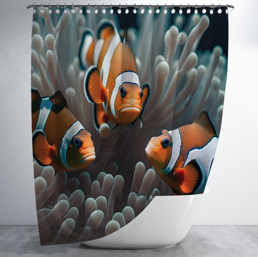 Штора для ванної з 3D принтом Рибки клоун у коралах _01