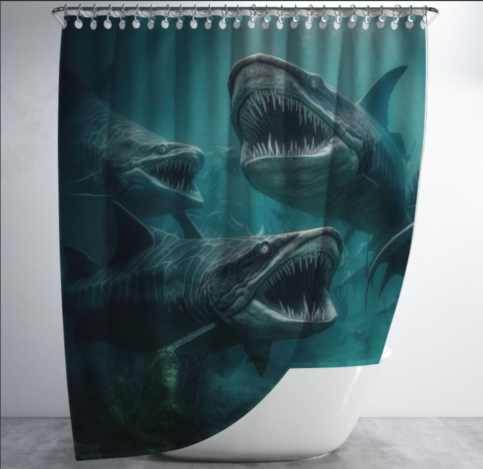 Штора для ванної з 3D принтом Риби. Зубасті акули _01