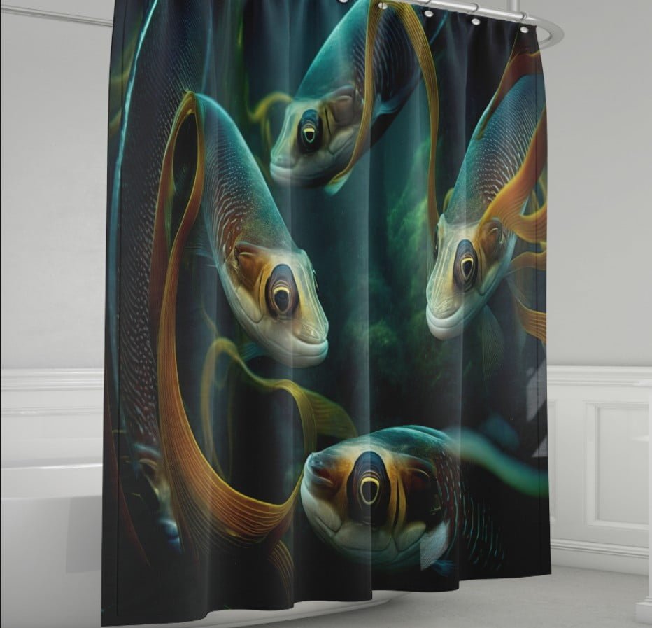 Штора для ванної з 3D принтом Риби. Яскраві мурени _04