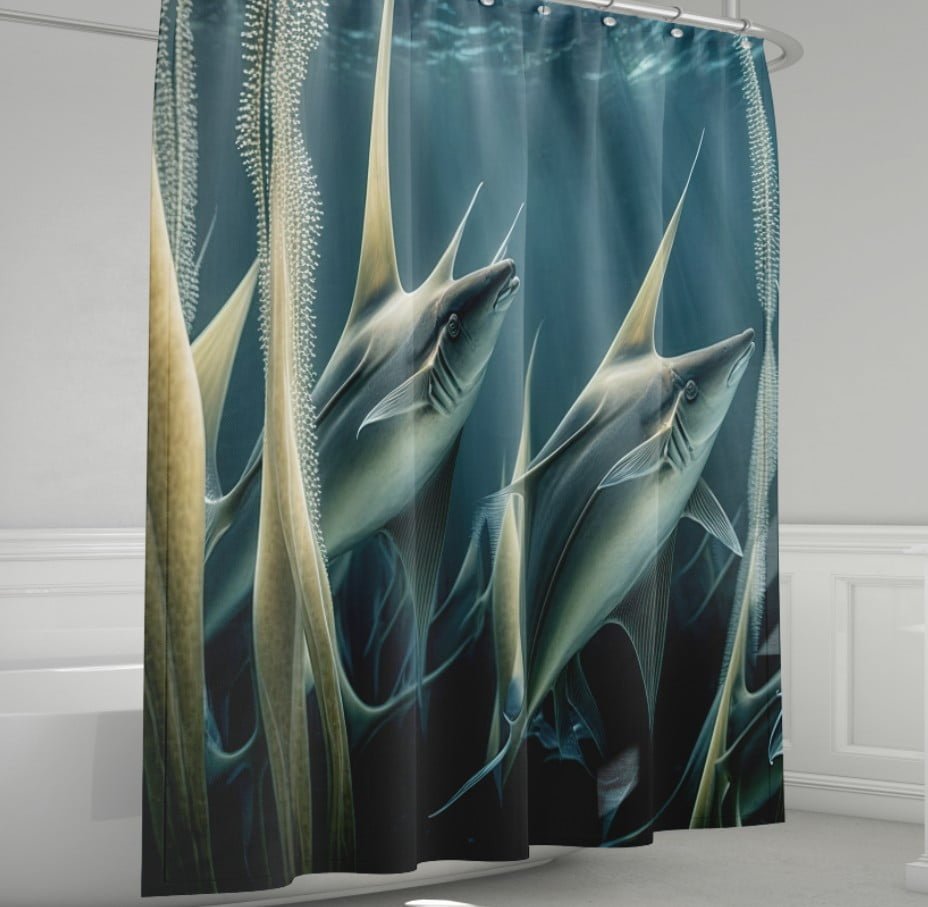 Штора для ванної з 3D принтом загадкові морськи риби _03
