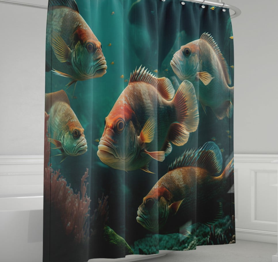 Штора для ванної з 3D принтом Риби. Косяк екзотичних риб_03