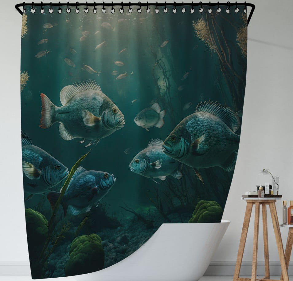 Штора для ванної з 3D принтом Риби. Косяк екзотичних риб_05