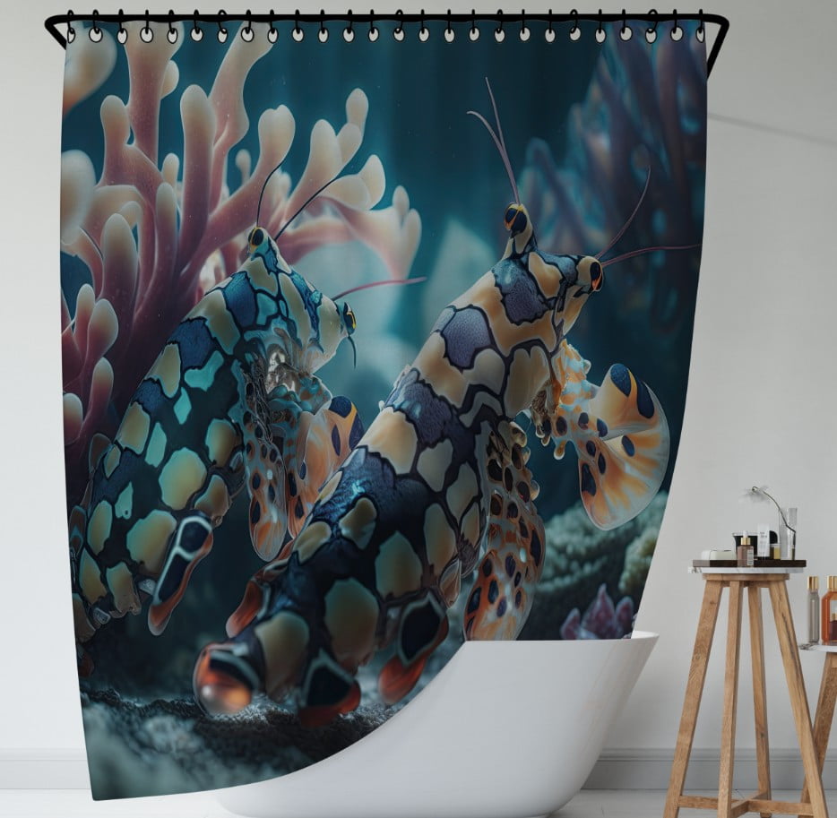 Штора для ванної з 3D принтом барвисті морськи риби_01