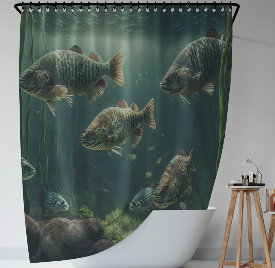 Штора для ванної з 3D принтом косяк загадкових риб_17