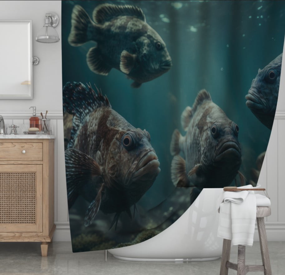 Штора для ванної з 3D принтом косяк загадкових риб_18