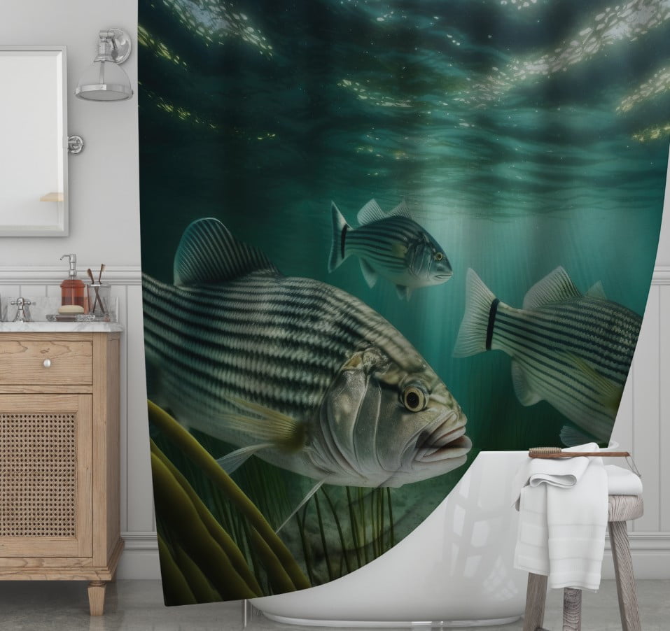 Штора для ванної з 3D принтом смугасті морськи риби_01