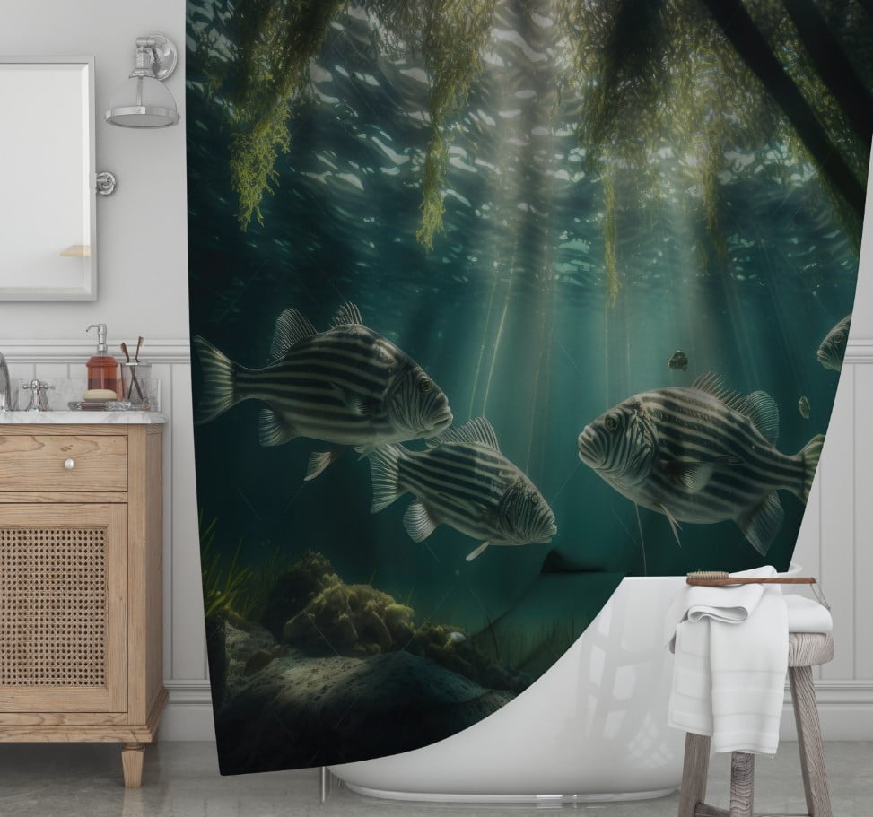 Штора для ванної з 3D принтом смугасті морськи риби_02