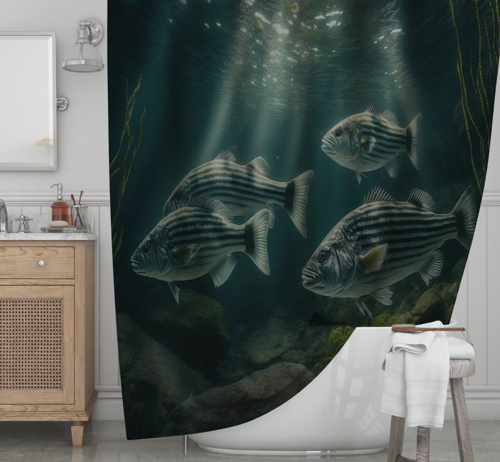 Штора для ванної з 3D принтом смугасті морськи риби_03