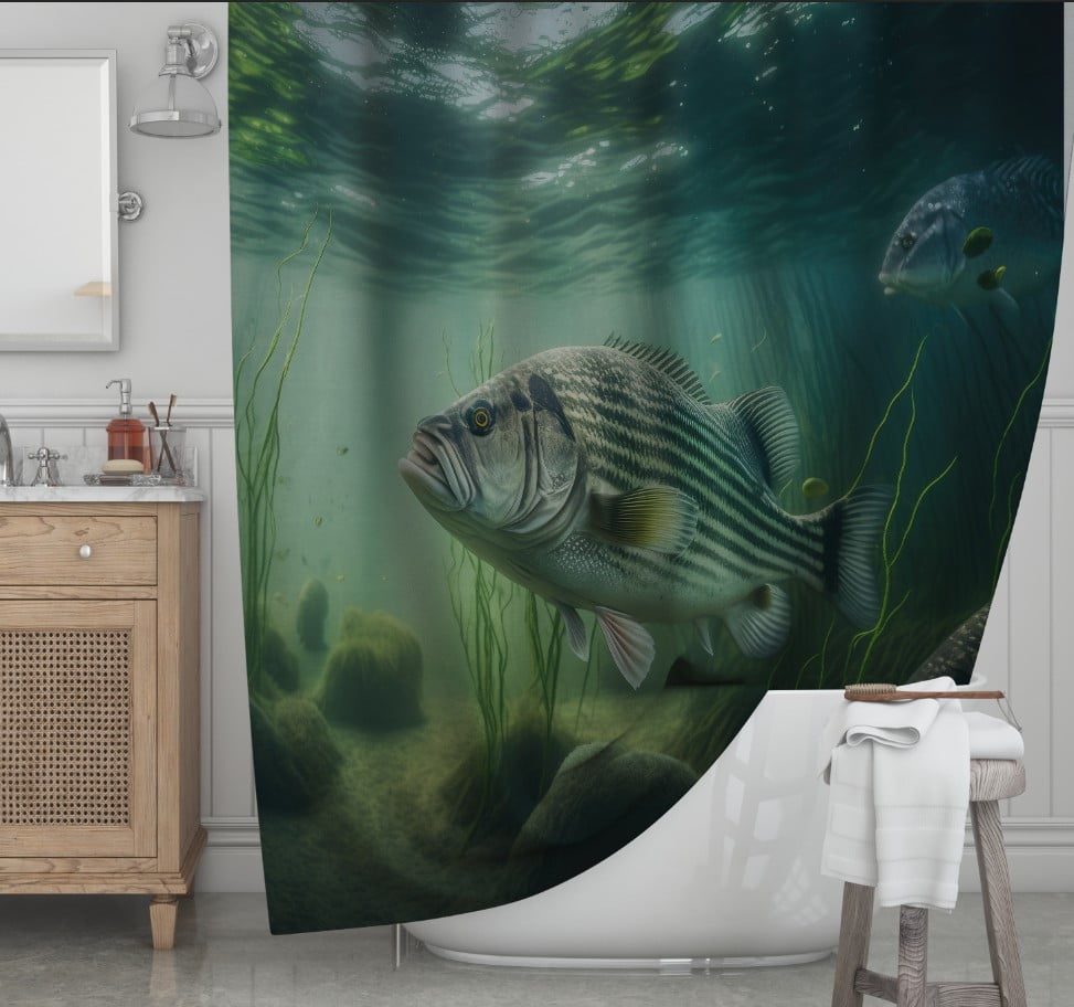 Штора для ванної з 3D принтом смугасті морськи риби_04