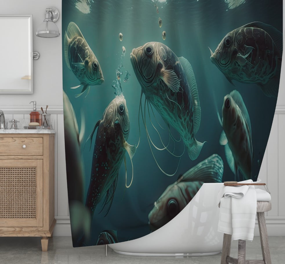 Штора для ванної з 3D принтом косяк загадкових риб_21