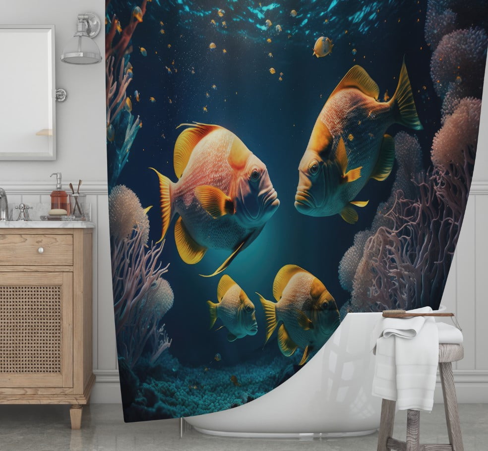 Штора для ванної з 3D принтом косяк загадкових риб_22