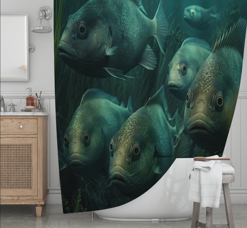 Штора для ванної з 3D принтом косяк загадкових риб_23