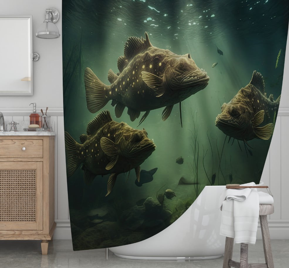 Штора для ванної з 3D принтом косяк загадкових риб_24