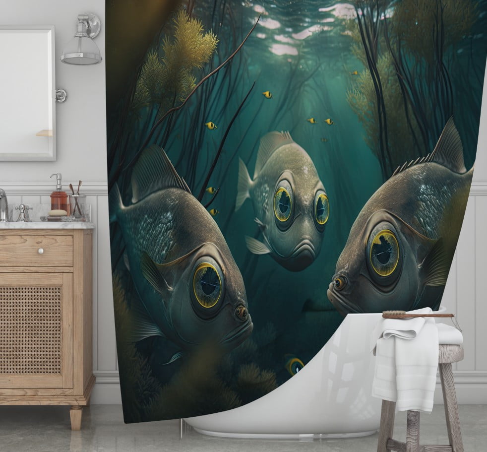Штора для ванної з 3D принтом косяк загадкових риб_25