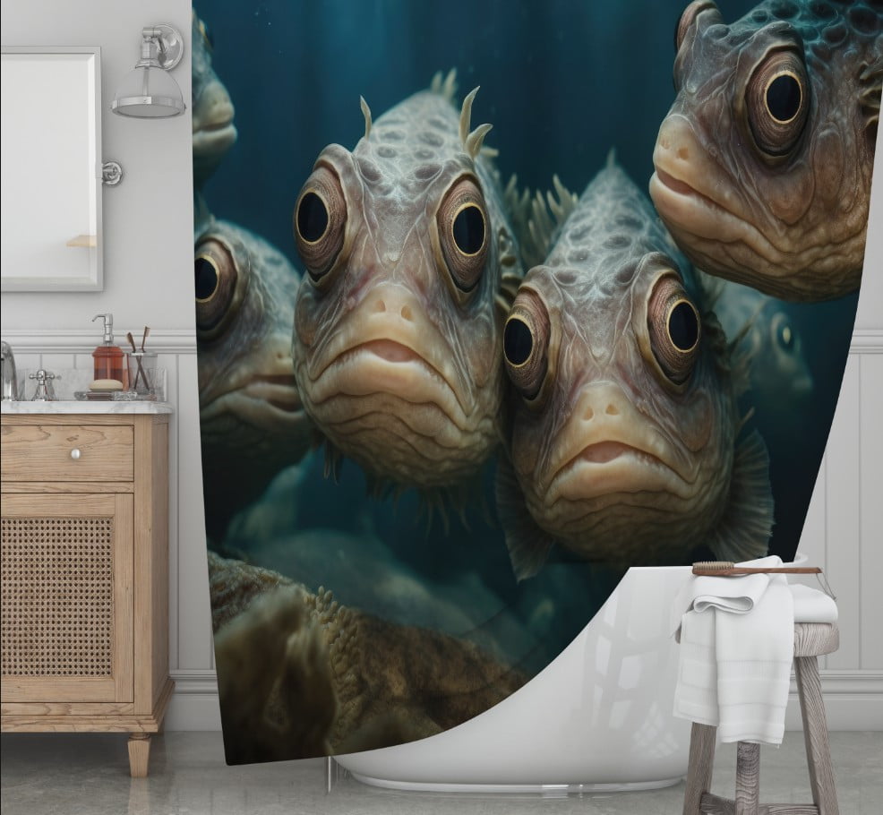 Штора для ванної з 3D принтом косяк загадкових риб_26