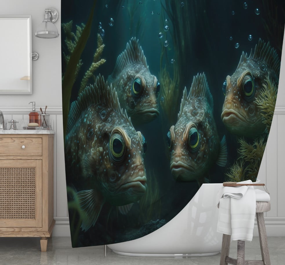 Штора для ванної з 3D принтом косяк загадкових риб_27