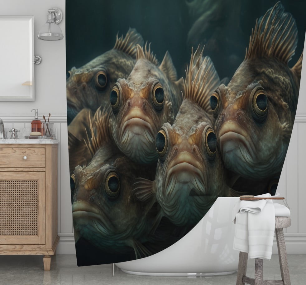 Штора для ванної з 3D принтом косяк загадкових риб_28