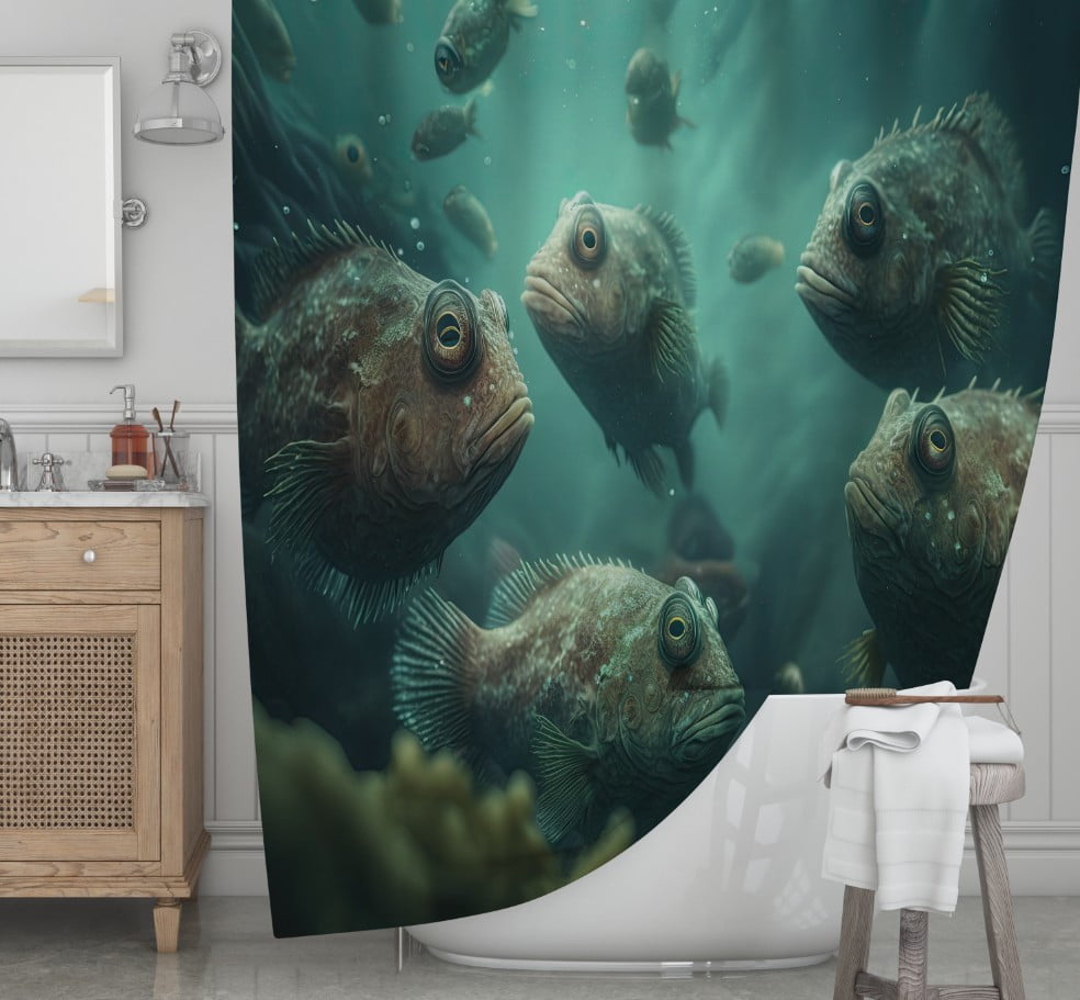 Штора для ванної з 3D принтом косяк загадкових риб_29