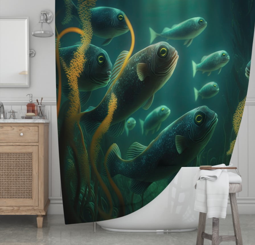 Штора для ванної з 3D принтом косяк загадкових риб_35
