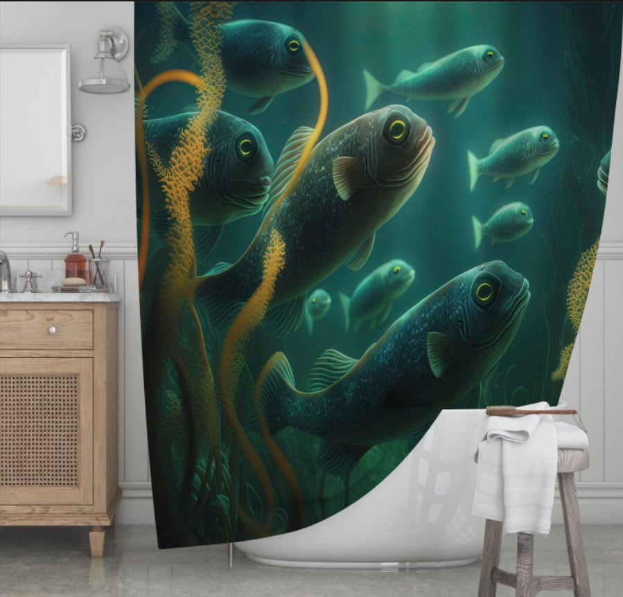 Штора для ванної з 3D принтом косяк загадкових риб_36