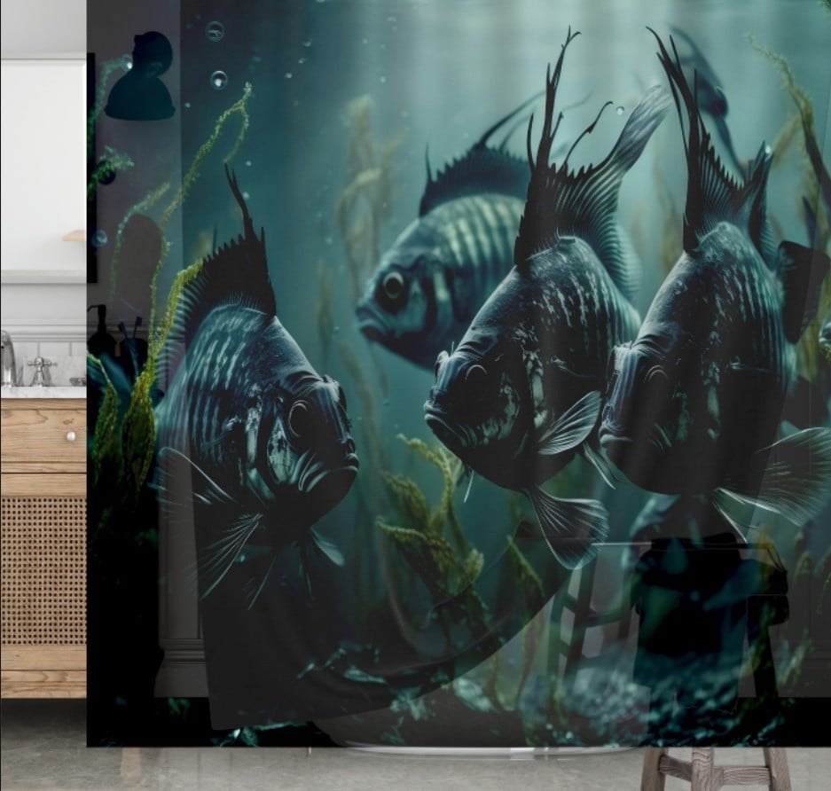 Штора для ванної з 3D принтом косяк загадкових риб_62