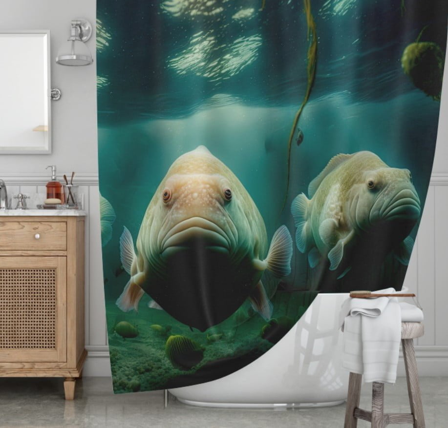 Штора для ванної з 3D принтом косяк загадкових риб_64