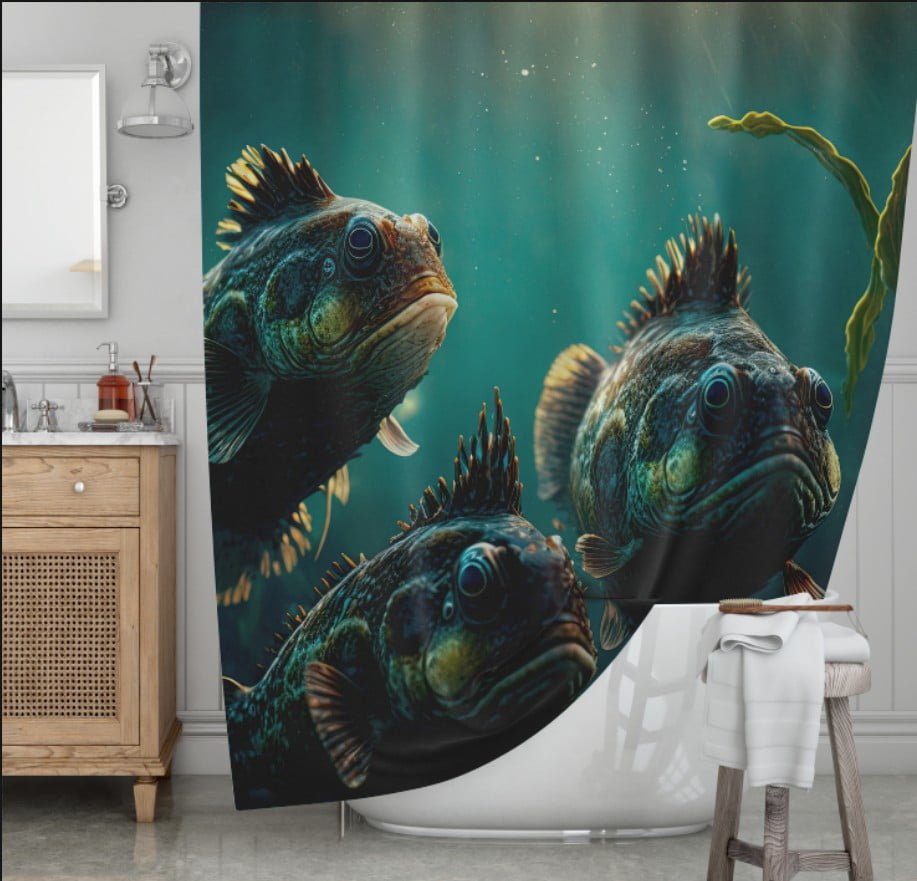 Штора для ванної з 3D принтом косяк загадкових риб_66