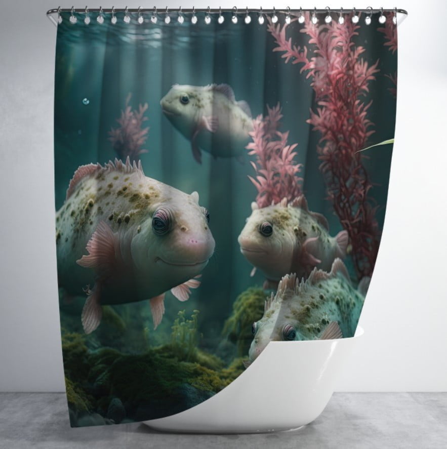 Штора для ванної з 3D принтом косяк загадкових риб_68