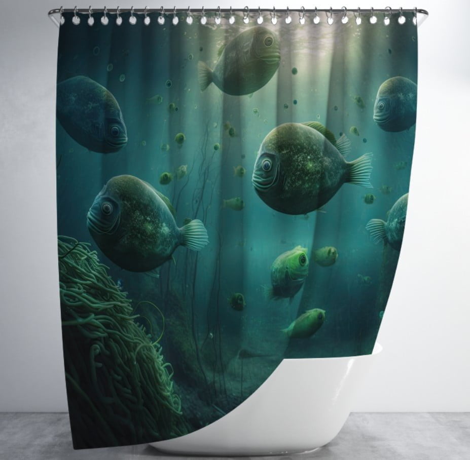 Штора для ванної з 3D принтом косяк загадкових риб_79