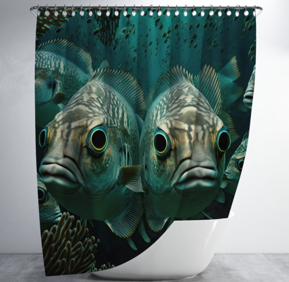 Штора для ванної з 3D принтом косяк загадкових риб_82