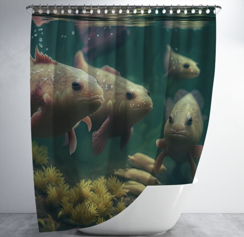 Штора для ванної з 3D принтом косяк загадкових риб_83