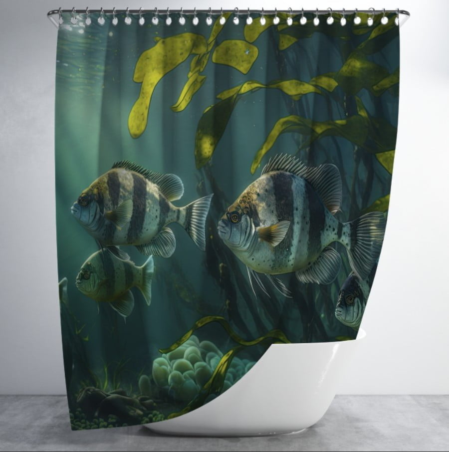 Штора для ванної з 3D принтом косяк загадкових риб_88