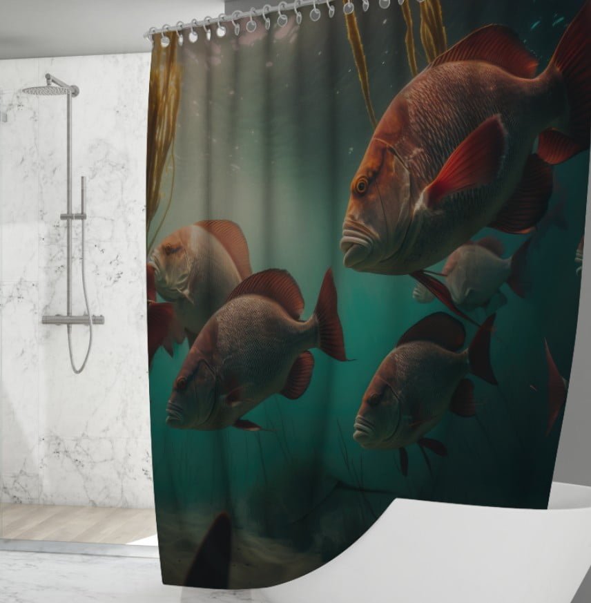 Штора для ванної з 3D принтом косяк загадкових риб_92