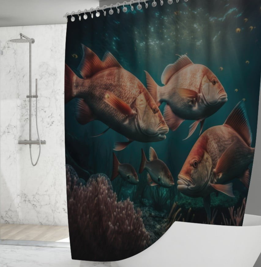 Штора для ванної з 3D принтом косяк загадкових риб_93
