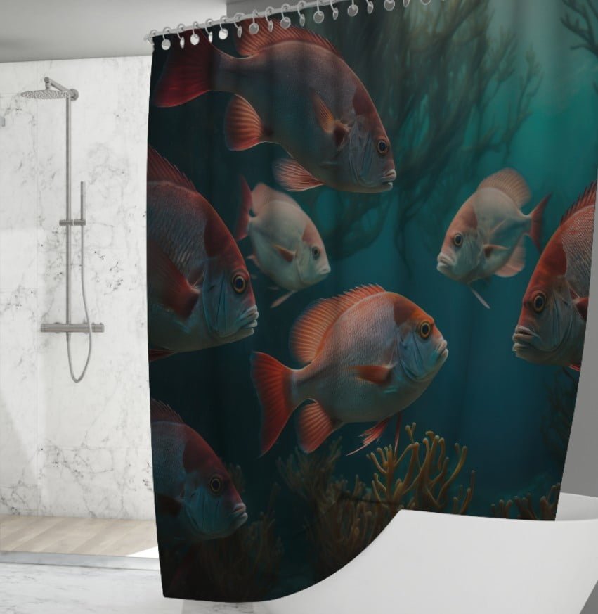 Штора для ванної з 3D принтом косяк загадкових риб_94