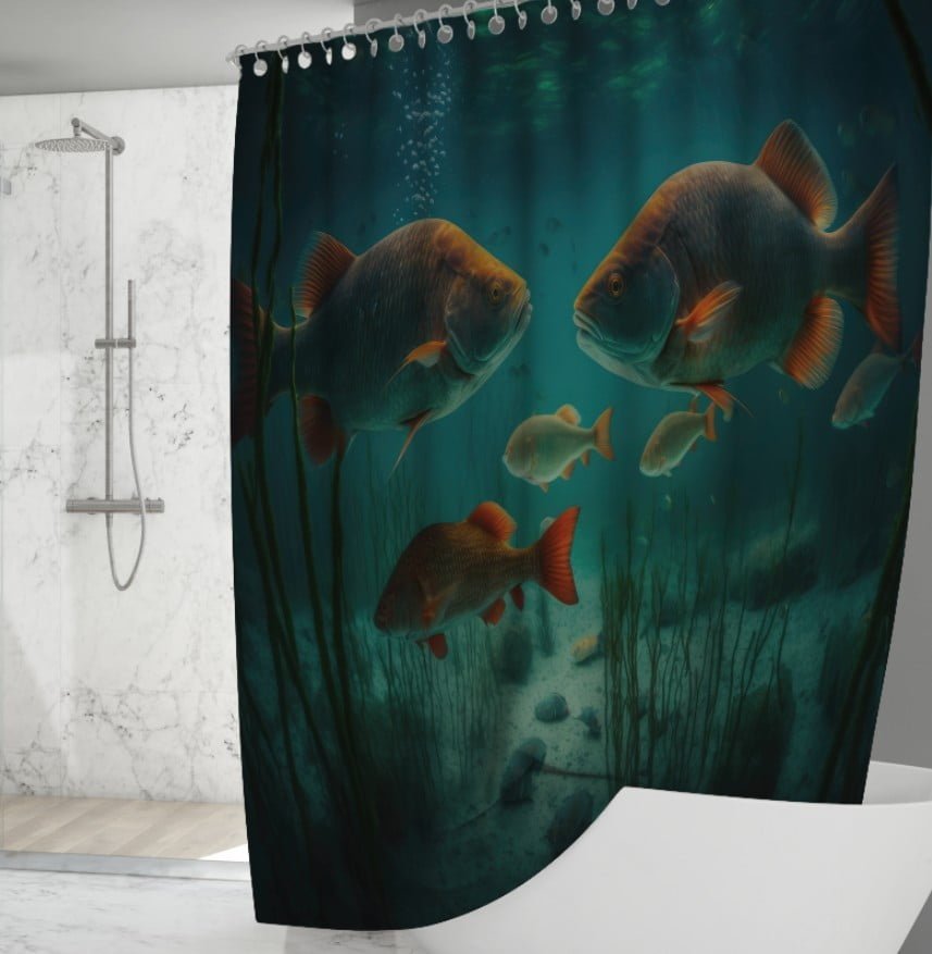 Штора для ванної з 3D принтом косяк загадкових риб_95