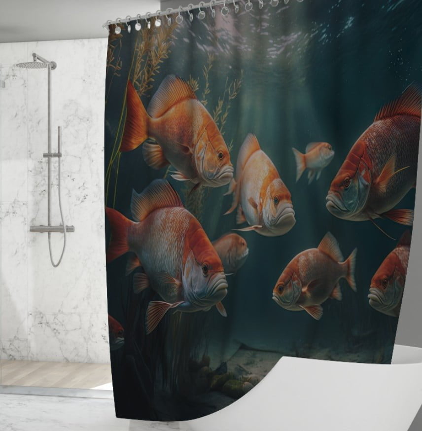 Штора для ванної з 3D принтом косяк загадкових риб_96