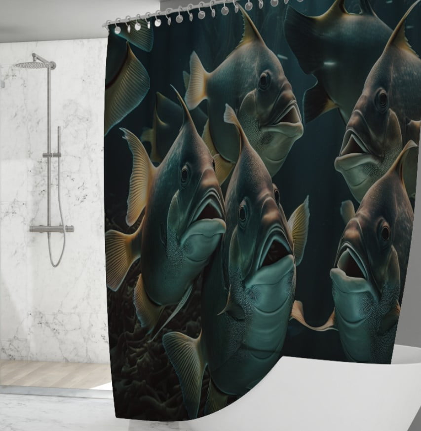 Штора для ванної з 3D принтом косяк загадкових риб_99