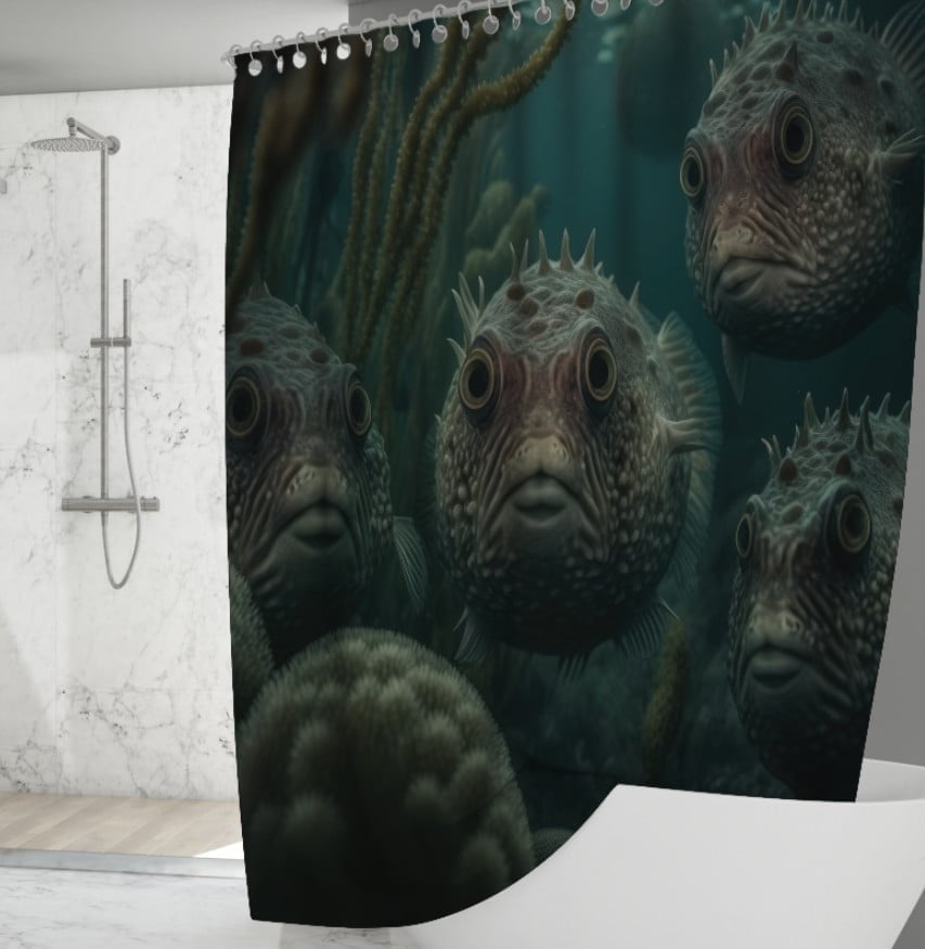 Штора для ванної з 3D принтом Риби фугу_01